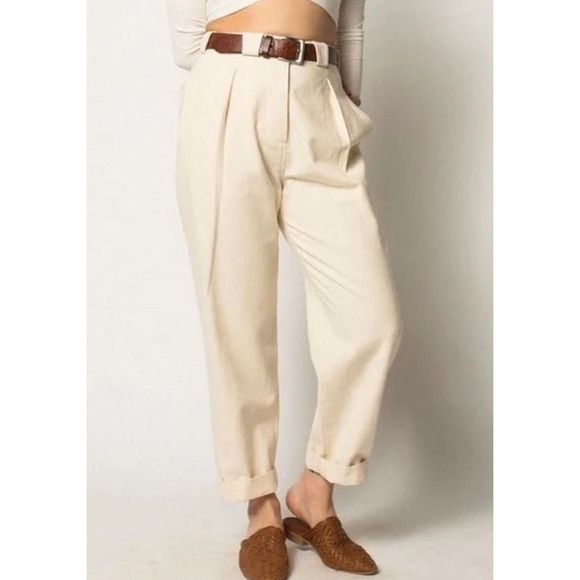 Mara Hoffman Beige TENCEL Linen Pleated High Waist Trousers Size 00 - Picture 1 of 8
